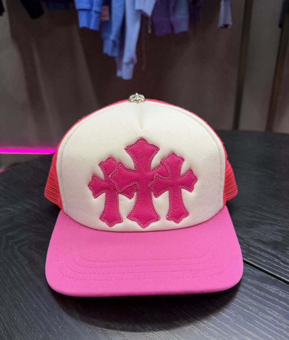 Chrome Hearts Pink Triple Cross Trucker Hat